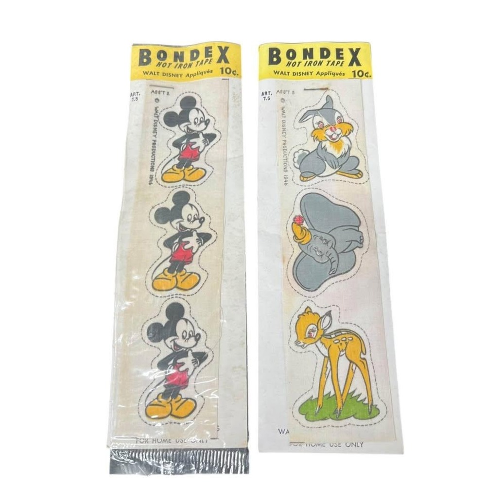 Vintage Bondex Hot Iron Tape Stickers‎ Disney Characters 1940s Appliqués